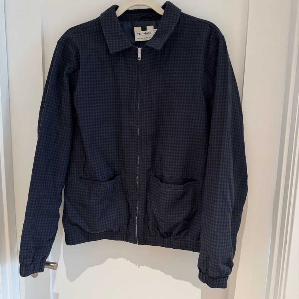 Topman Dark Blue Checkered Lightweight Jacket